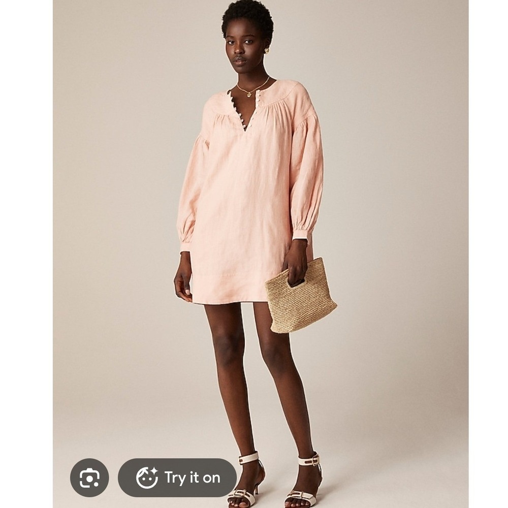 J.CREW new with tags linen gathered popover dress peach button details medium